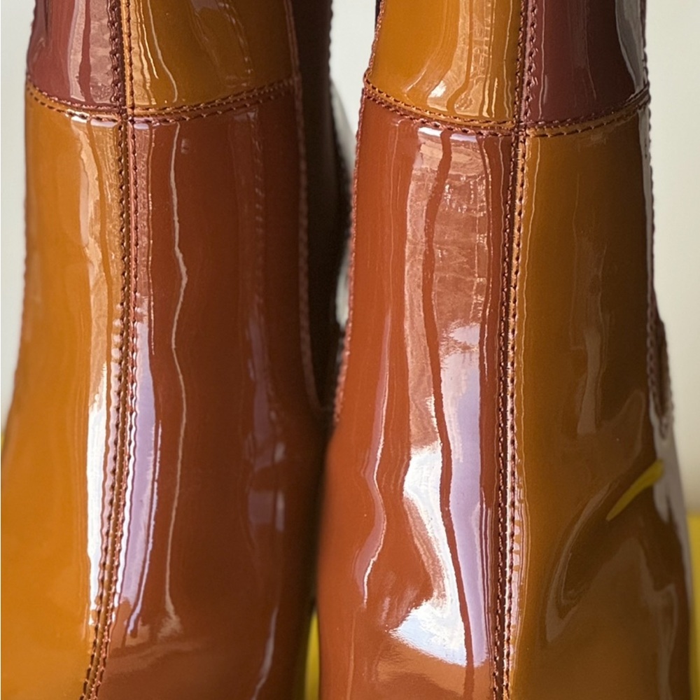 Sam Edelman Glossy Tan and Brown Heeled Boots - Picture 2 of 7